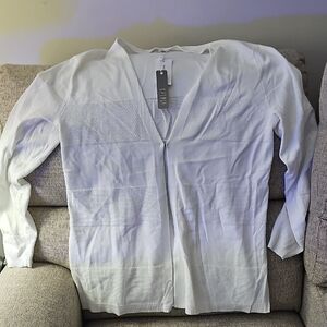 Spense White V-Neck Sweater Lightweight Cotton Blend